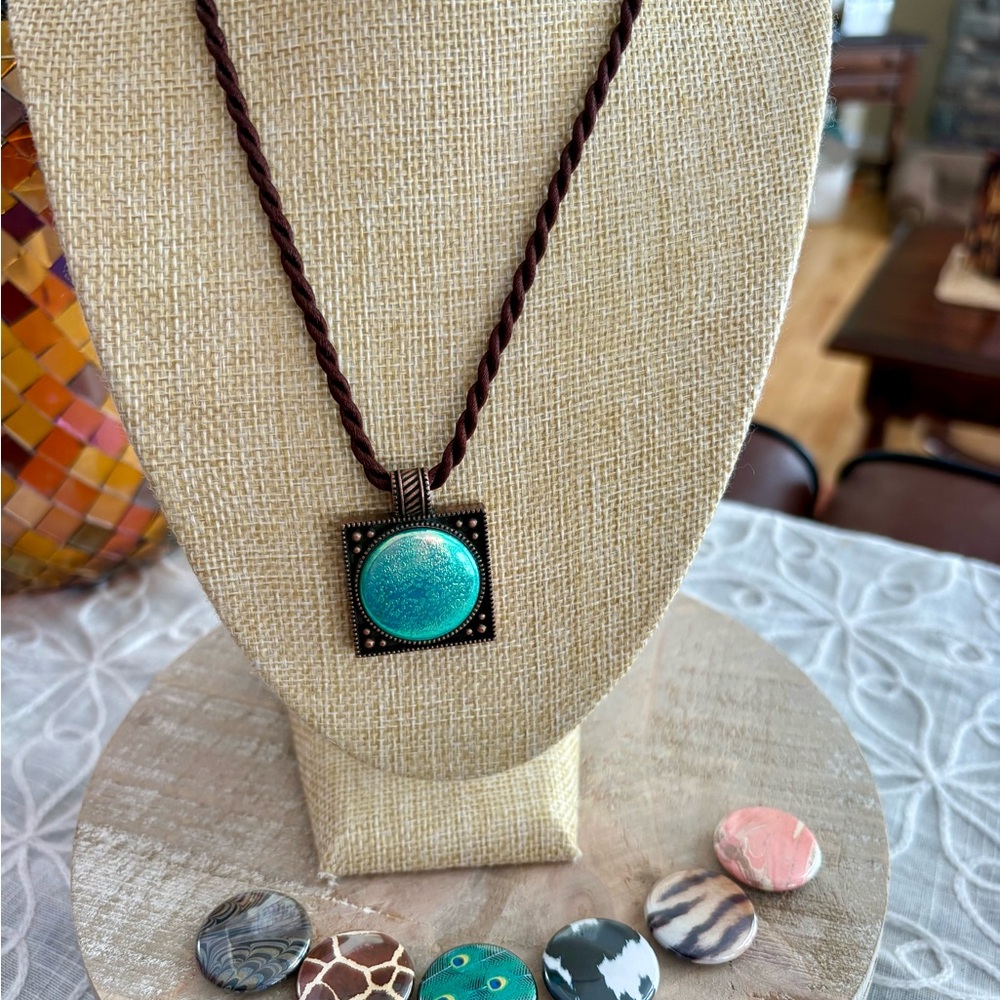 Vintage Magnabilities Cord Necklace with 7 Interchangeable Discs